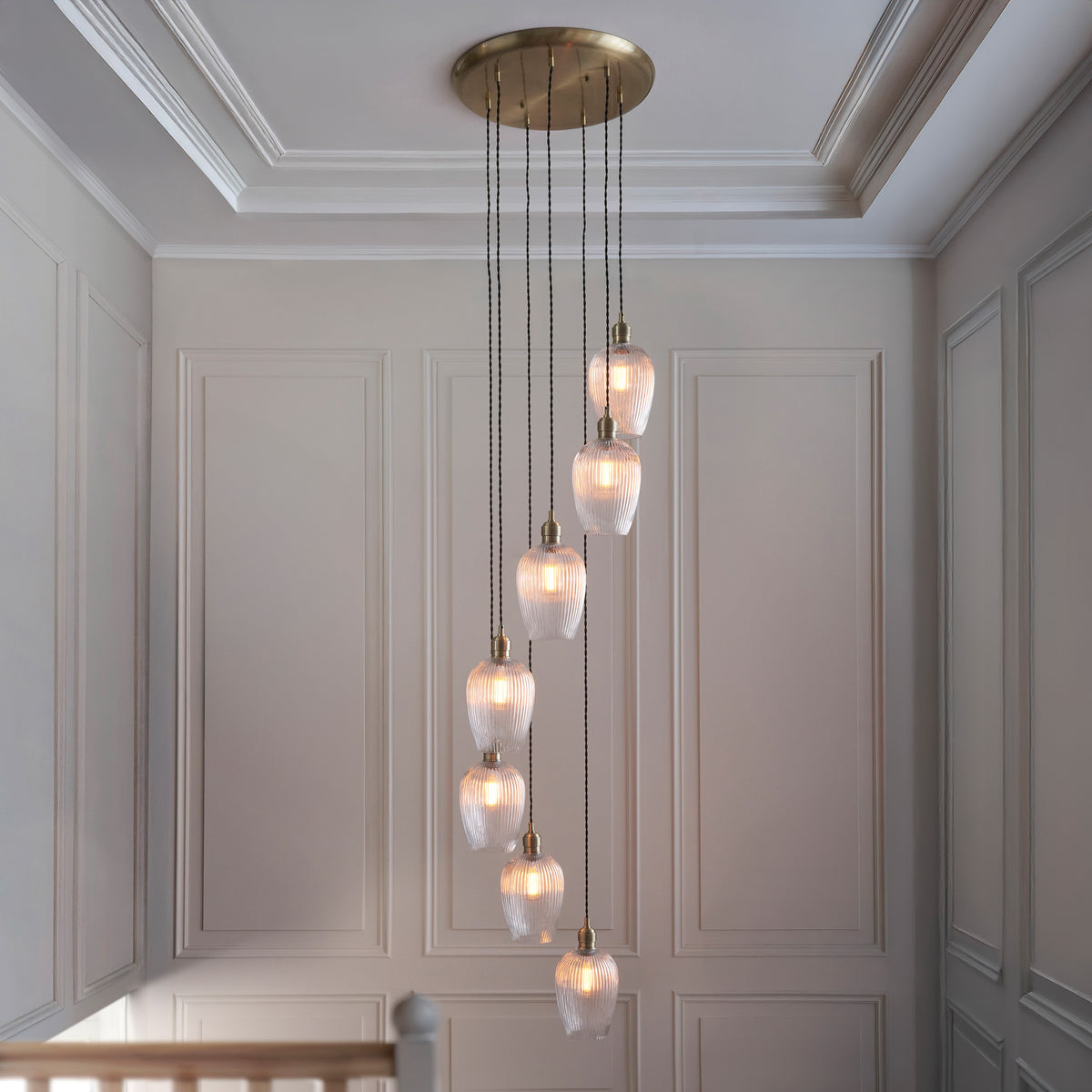 Gallery Direct Polaris 7 Ribbed Pendant Light Antique Brass, styled in a room setting