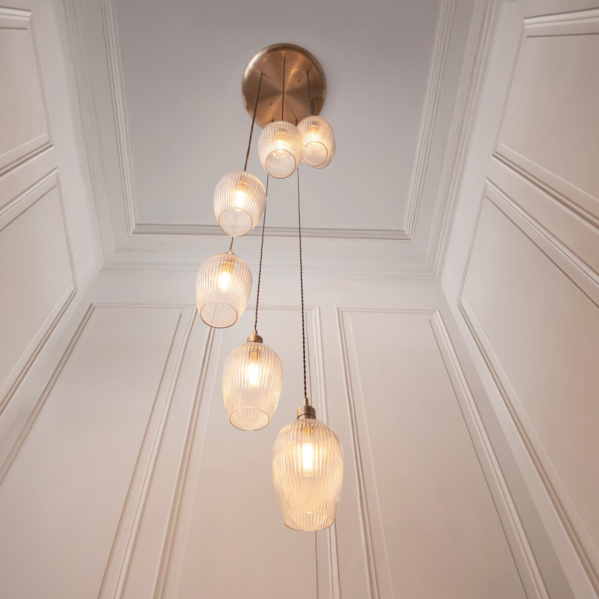 Gallery Direct Polaris 7 Ribbed Pendant Light Antique Brass, styled in a room setting