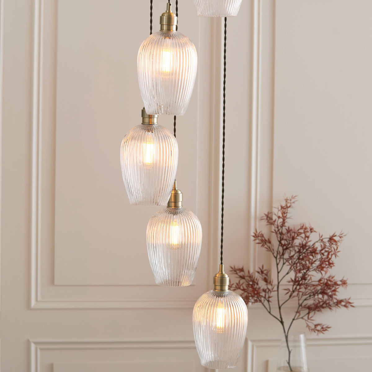 Gallery Direct Polaris 7 Ribbed Pendant Light Antique Brass, styled in a room setting