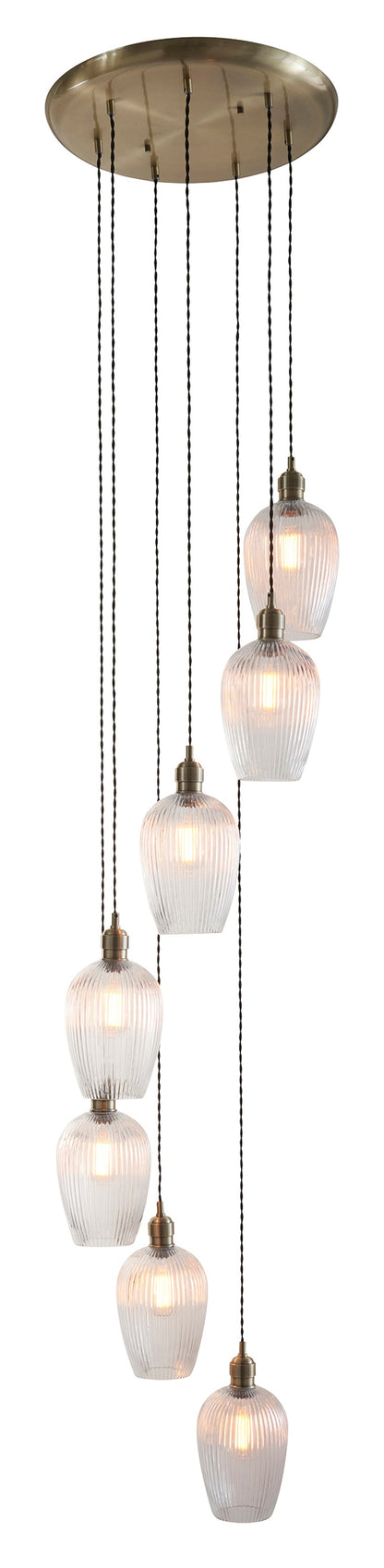 Gallery Direct Polaris 7 Ribbed Pendant Light Antique Brass, complete product view on a white background