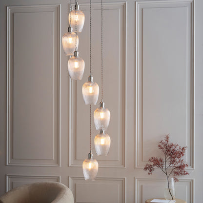 Gallery Direct Polaris 7 Ribbed Pendant Light Bright Nickel, styled in a room setting