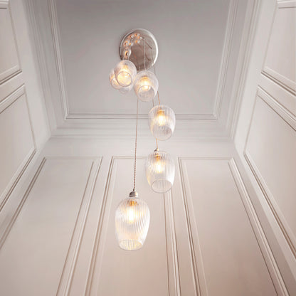 Gallery Direct Polaris 7 Ribbed Pendant Light Bright Nickel, styled in a room setting