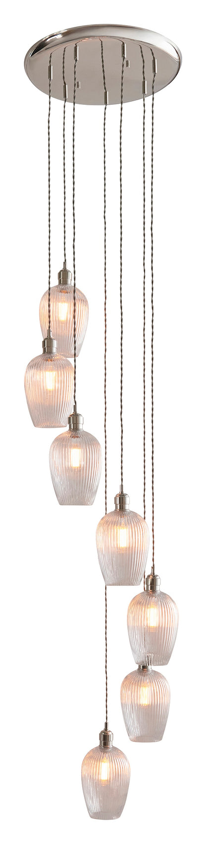 Gallery Direct Polaris 7 Ribbed Pendant Light Bright Nickel, complete product view on a white background