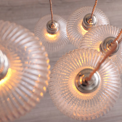 Gallery Direct Polaris 7 Ribbed Pendant Light Bright Nickel, close-up of the finish and design