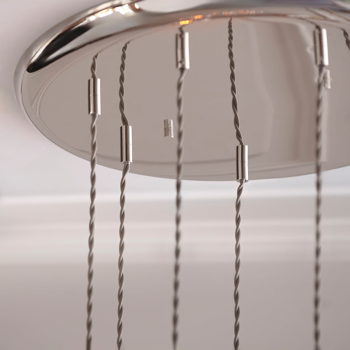 Gallery Direct Polaris 7 Ribbed Pendant Light Bright Nickel, close-up of the finish and design