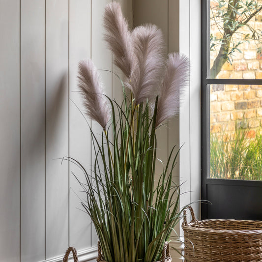 Gallery Direct Potted Grass with Pampas Seed Heads Green Small, styled in a supplier lifestyle setting