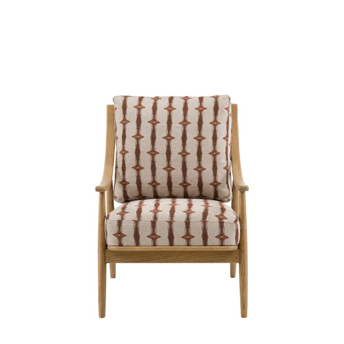 Gallery Direct Reliant Armchair crafted from solid ash wood with a spindle backrest, features generously padded cushions in Indra Stripe patterned fabric