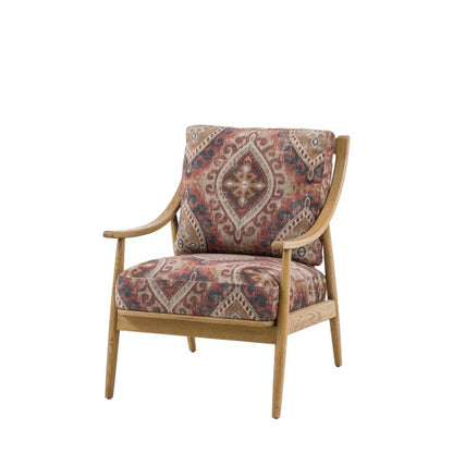 Gallery Direct Reliant Armchair features an ash wood frame and padded seat cushions in Zari Jacquard patterned fabric
