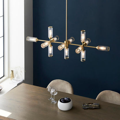 Gallery Direct Remo 13 Linear Pendant Light Satin Brass, styled in a room setting