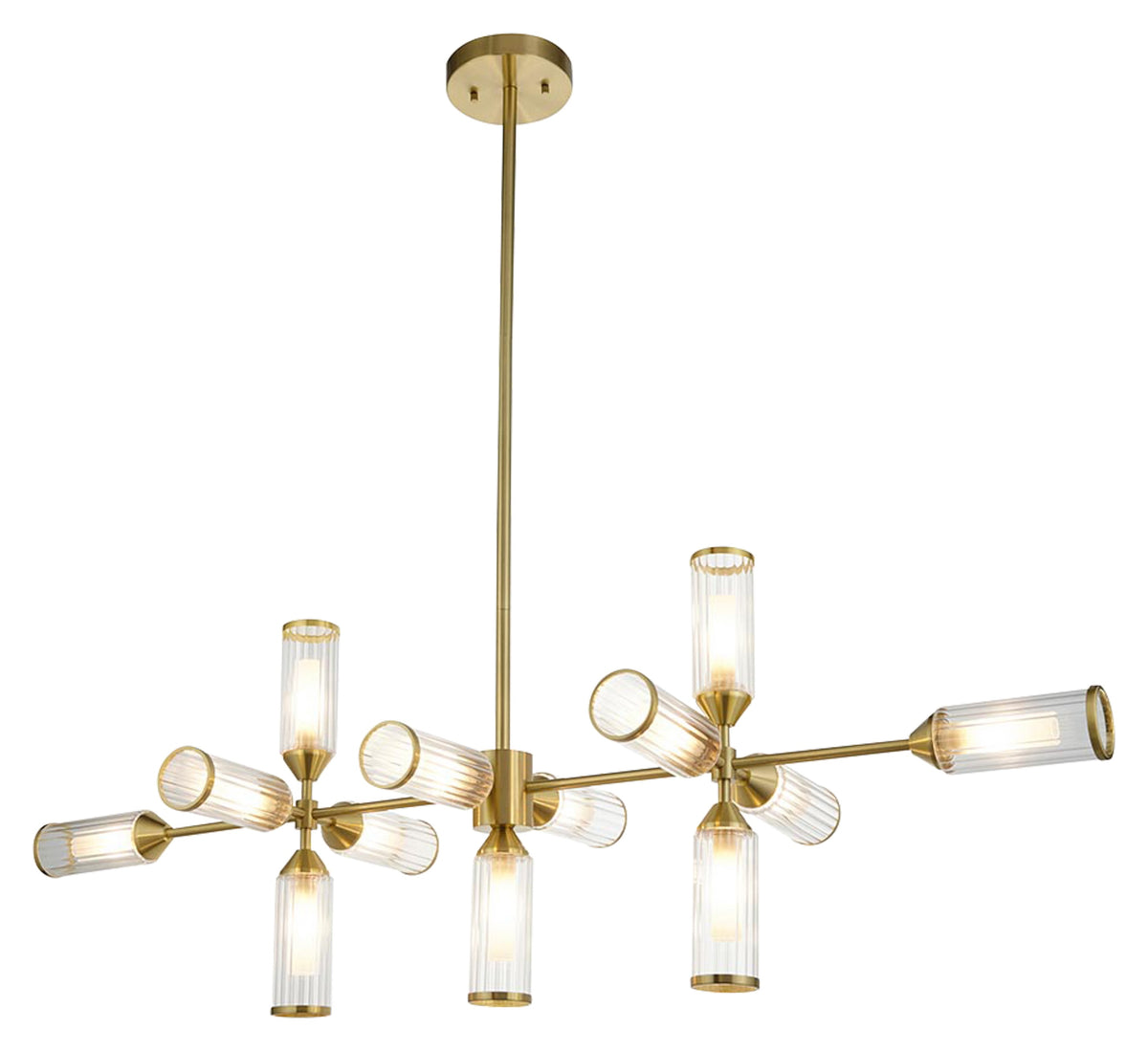Gallery Direct Remo 13 Linear Pendant Light Satin Brass, complete product view on a white background