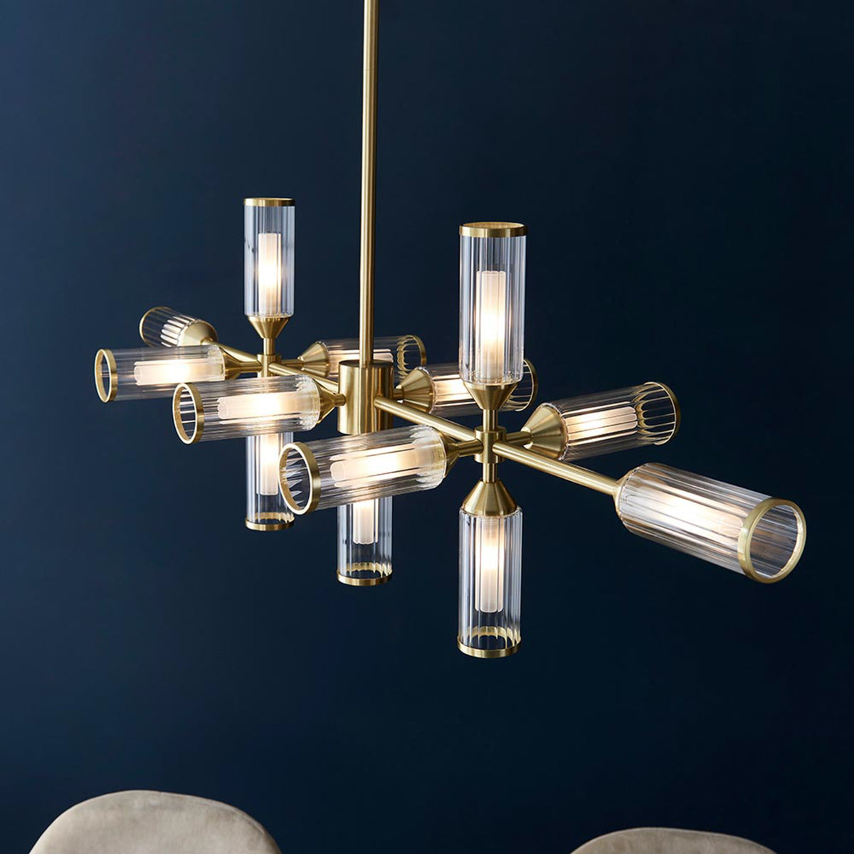 Gallery Direct Remo 13 Linear Pendant Light Satin Brass, close-up of the finish and design