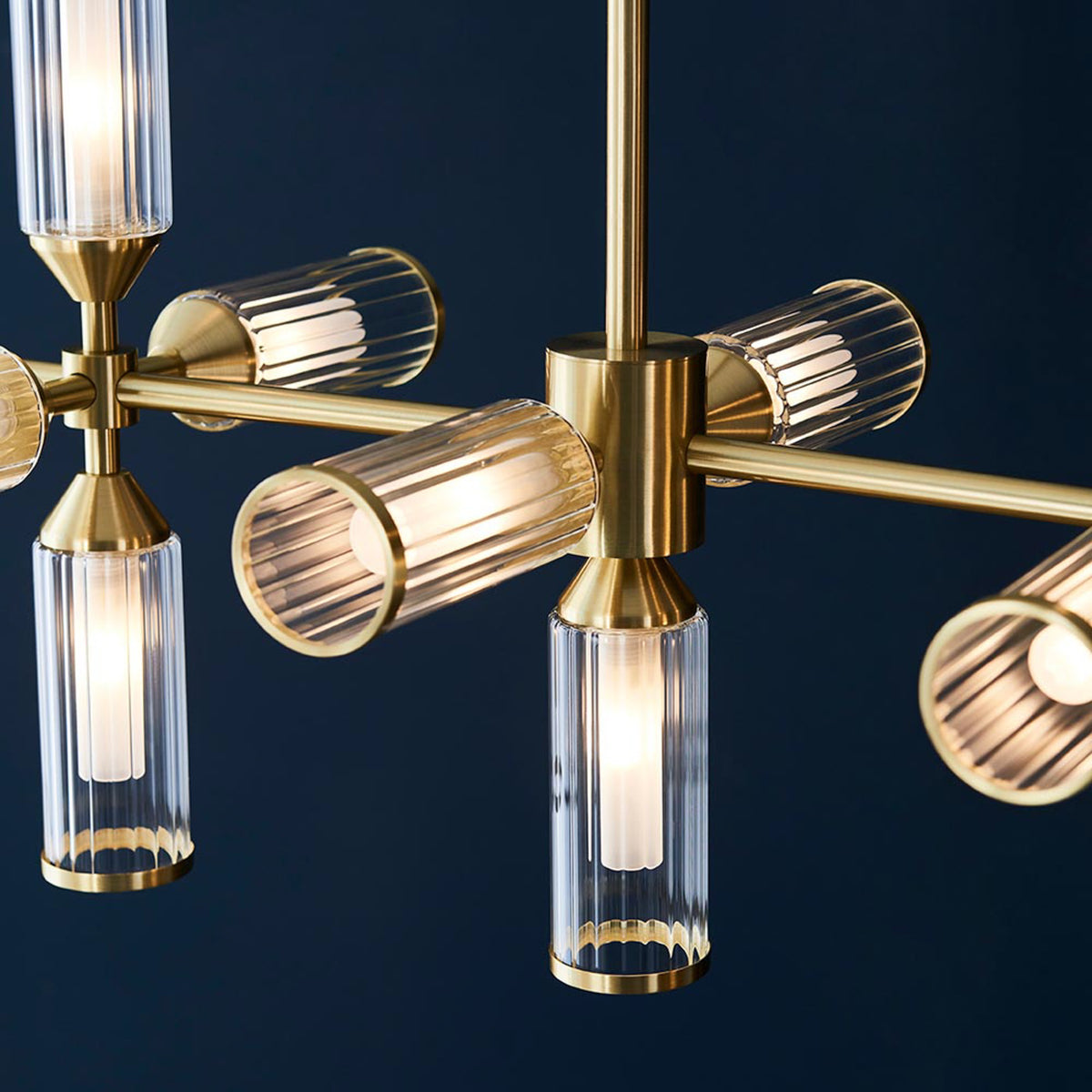 Gallery Direct Remo 13 Linear Pendant Light Satin Brass, close-up of the finish and design