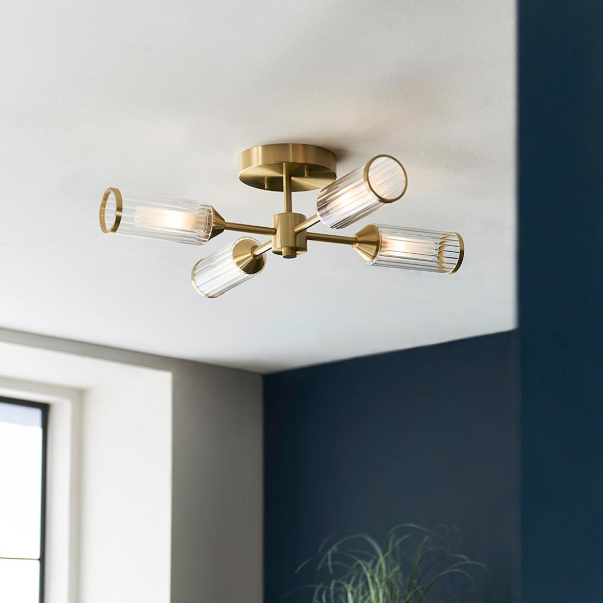 Gallery Direct Remo 4 Ceiling Light Satin Brass, styled in a room setting