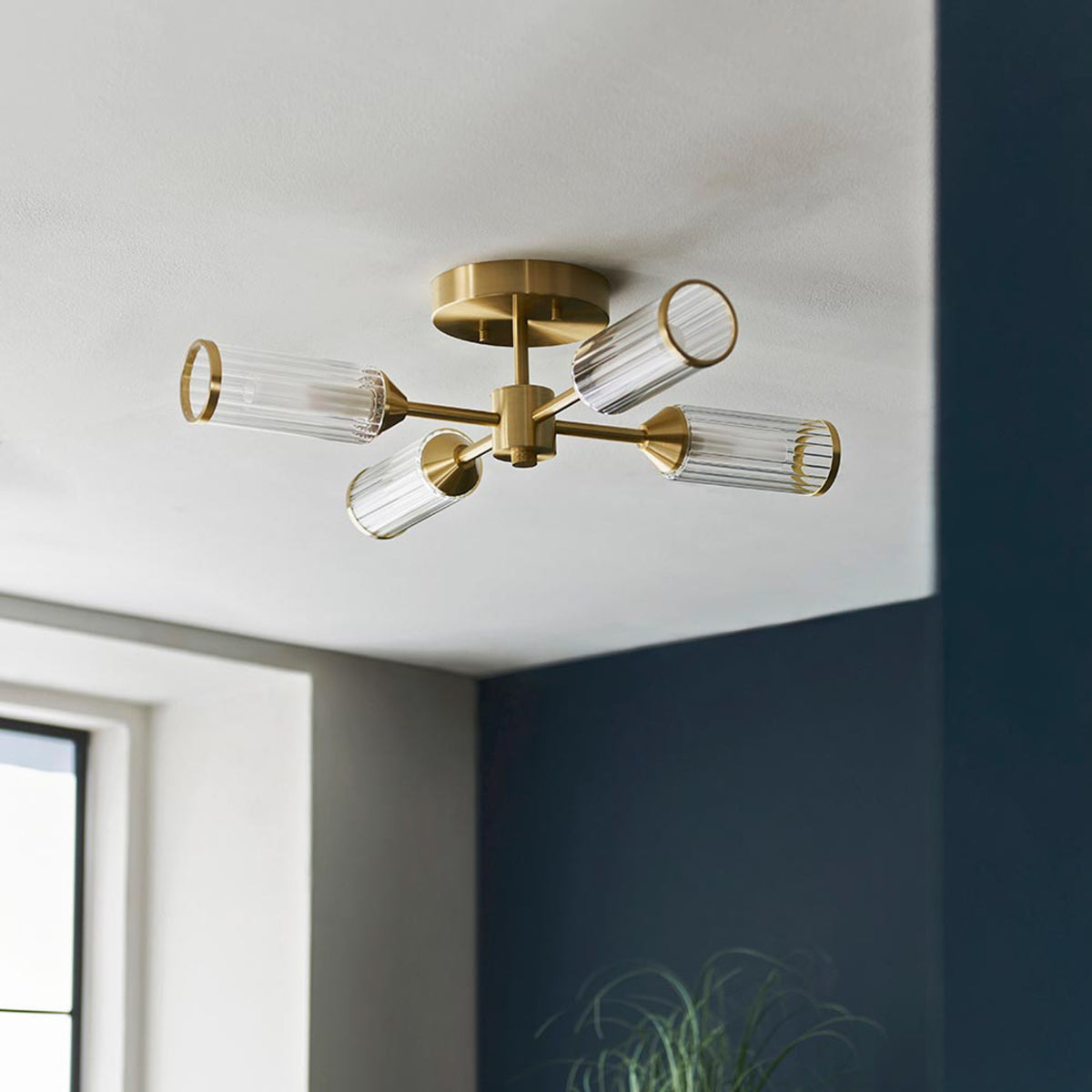 Gallery Direct Remo 4 Ceiling Light Satin Brass, styled in a room setting
