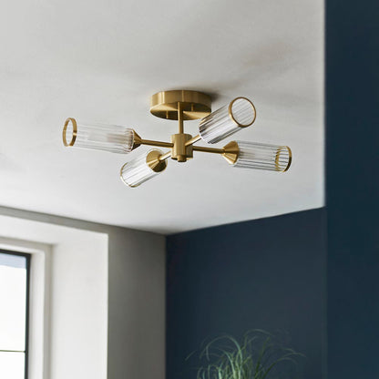 Gallery Direct Remo 4 Ceiling Light Satin Brass, styled in a room setting