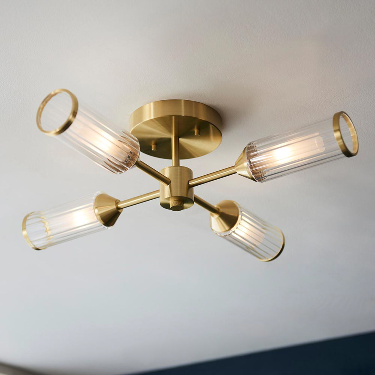 Gallery Direct Remo 4 Ceiling Light Satin Brass, styled in a room setting