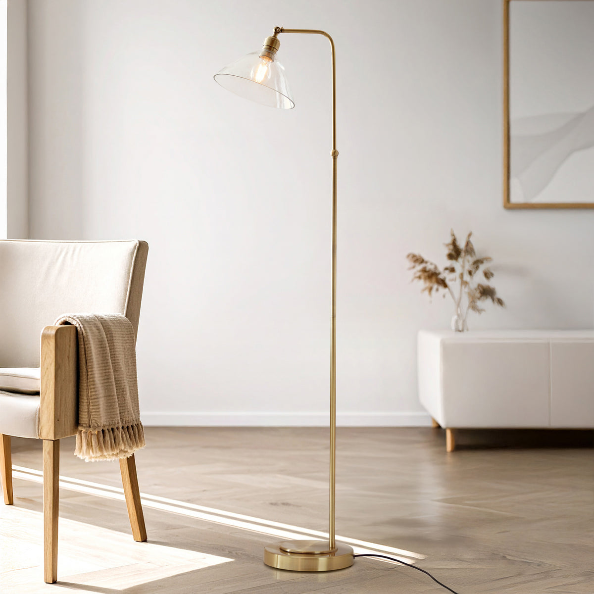 Gallery Direct Renata Floor Lamp Antique Brass, styled in a room setting