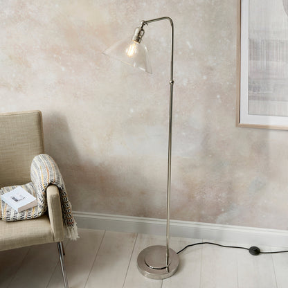 Gallery Direct Renata Floor Lamp Bright Nickel, styled in a room setting