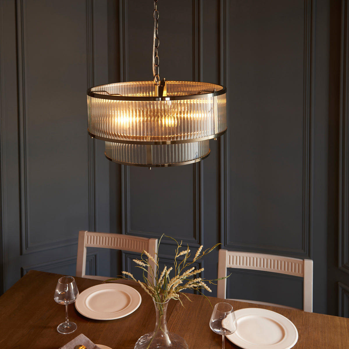Gallery Direct Ridgeton 5 Pendant Light Antique Brass, styled in a room setting