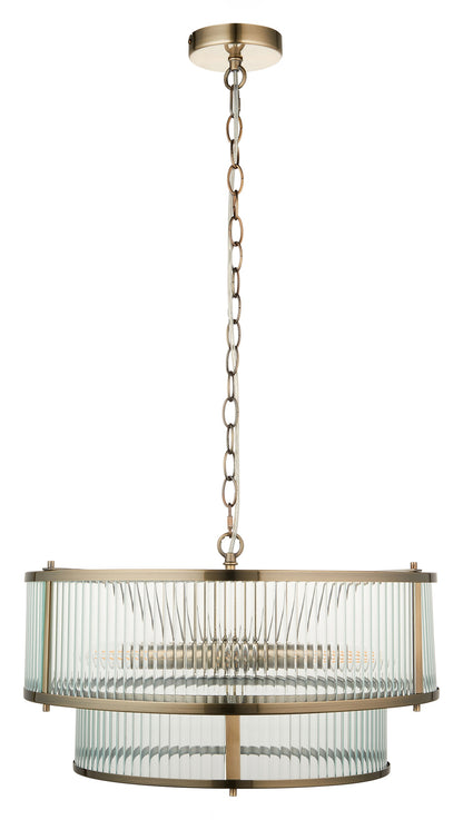 Gallery Direct Ridgeton 5 Pendant Light Antique Brass, complete product view on a white background