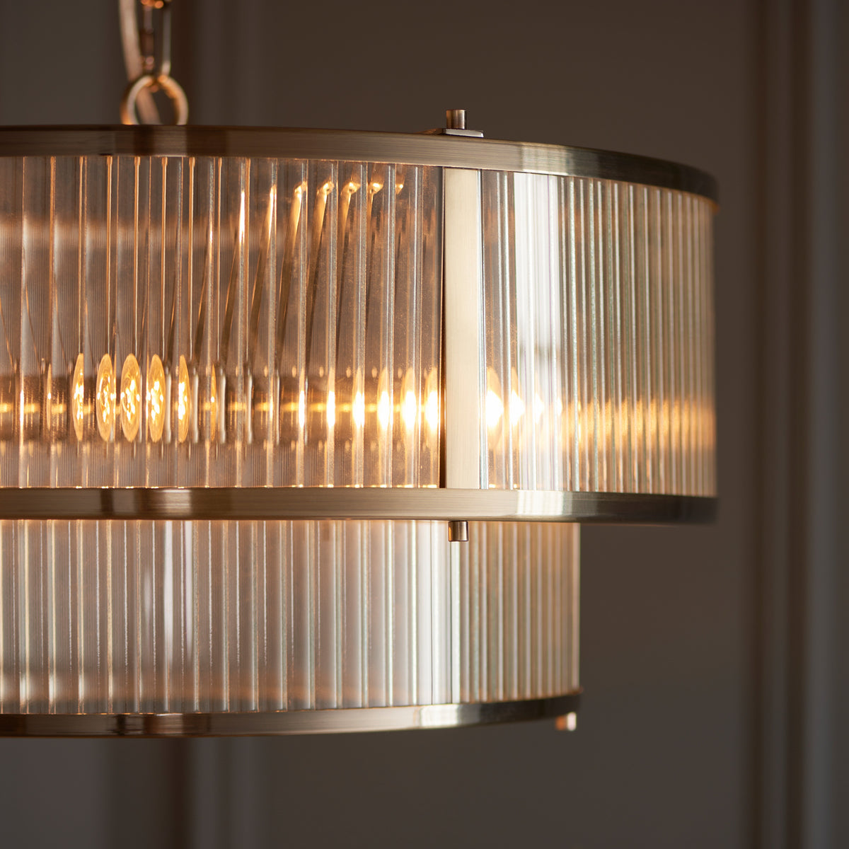 Gallery Direct Ridgeton 5 Pendant Light Antique Brass, close-up of the finish and design