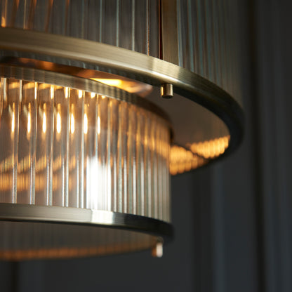 Gallery Direct Ridgeton 5 Pendant Light Antique Brass, close-up of the finish and design