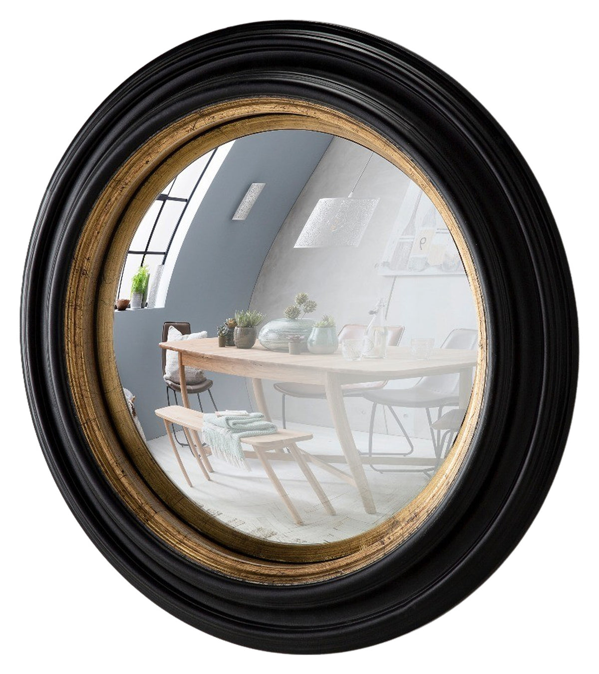 Gallery Direct Rockbourne Convex Mirror Black & Gold, complete product view