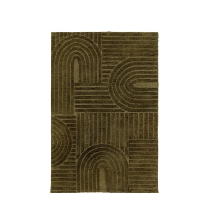 Gallery Direct Saser small rug measuring 1200x1800mm has a geometric pattern in a rich olive green colour