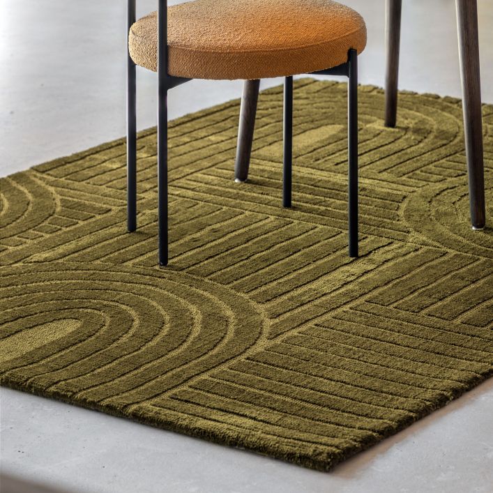 Gallery Direct Saser Small Olive coloured Rug measuring 1200x1800mm with a contemporary geometric design