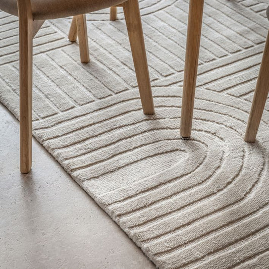 Gallery Direct Saser Small Rug measuring 1200x1800mm, features a geometric pattern in a natural colour