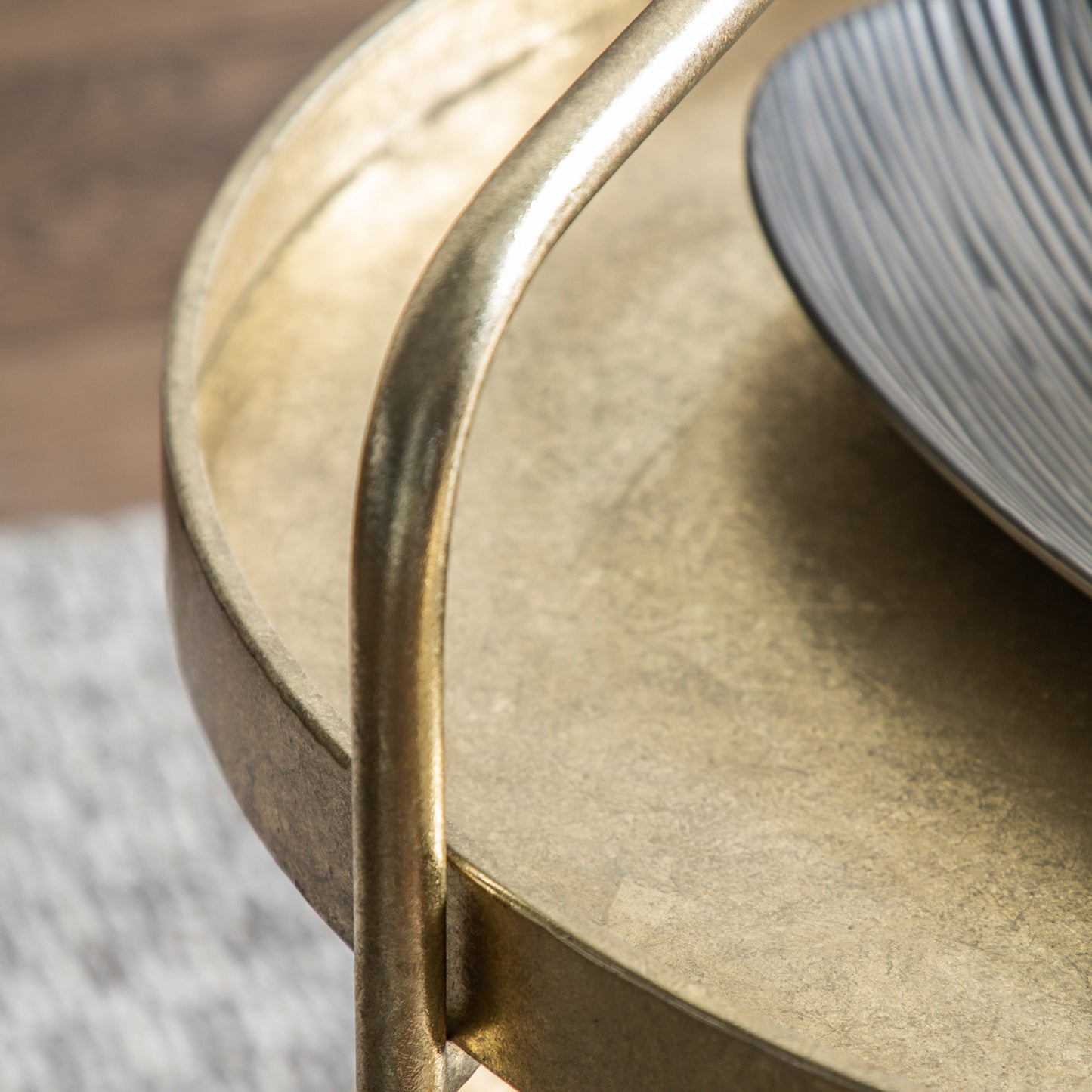 Gallery Direct Sennen Coffee Table in Gold leaf finish with tray-style table top and handle element