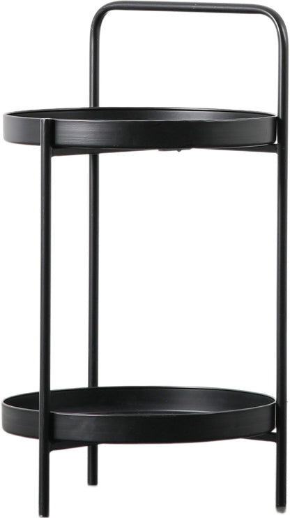 Gallery Direct Sennen Side Table in Black metal with handle detail, a tray style table top and a lower shelf