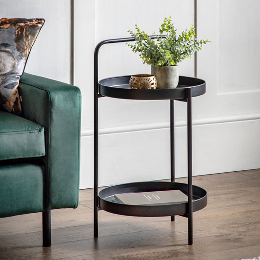 Gallery Direct Sennen Side Table in Black with a tray style table top and lower shelf