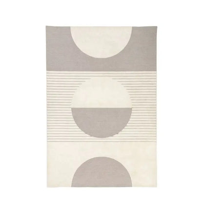 Gallery Direct Shear New Zealand Lambswool Large area rug measuring 2000x2900mm, features a hand-tufted bold geometric pattern in light grey and cream colours and is naturally hypoallergenic