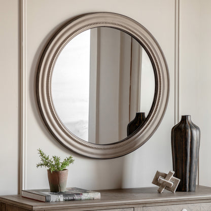 Gallery Direct Shoreline Round Mirror Grey displayed in a styled interior