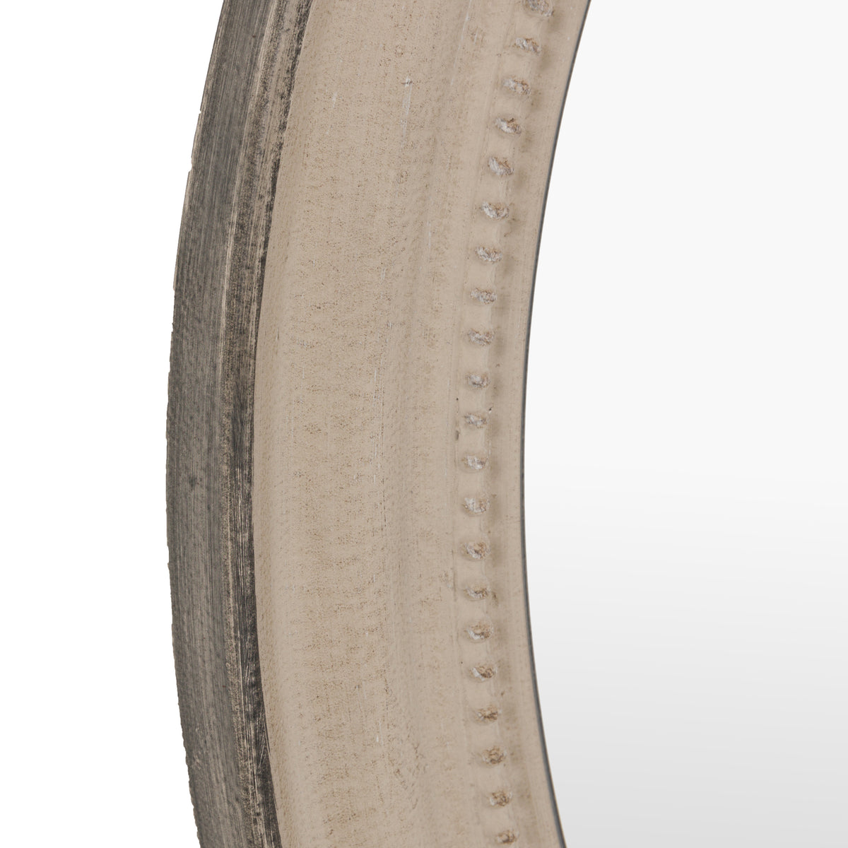 Gallery Direct Shoreline Round Mirror Grey, close-up of the mirror and frame details