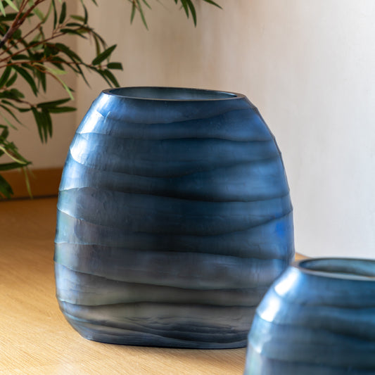 Gallery Direct Sintra Handblown Carved Glass Vase Ink Large, styled in a supplier lifestyle setting