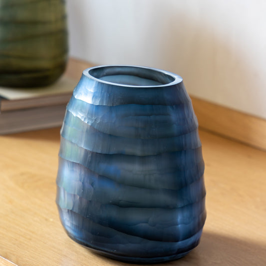 Gallery Direct Sintra Handblown Carved Glass Vase Ink Small, styled in a supplier lifestyle setting