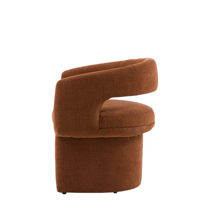 Gallery Direct Sloane Dining Chair in Rust upholstery with a padded seat and curved aesthetic design
