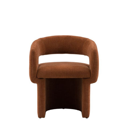 The Gallery Direct Sloane Dining Chair is a modern curved chair upholstered in a warm Rust coloured fabric