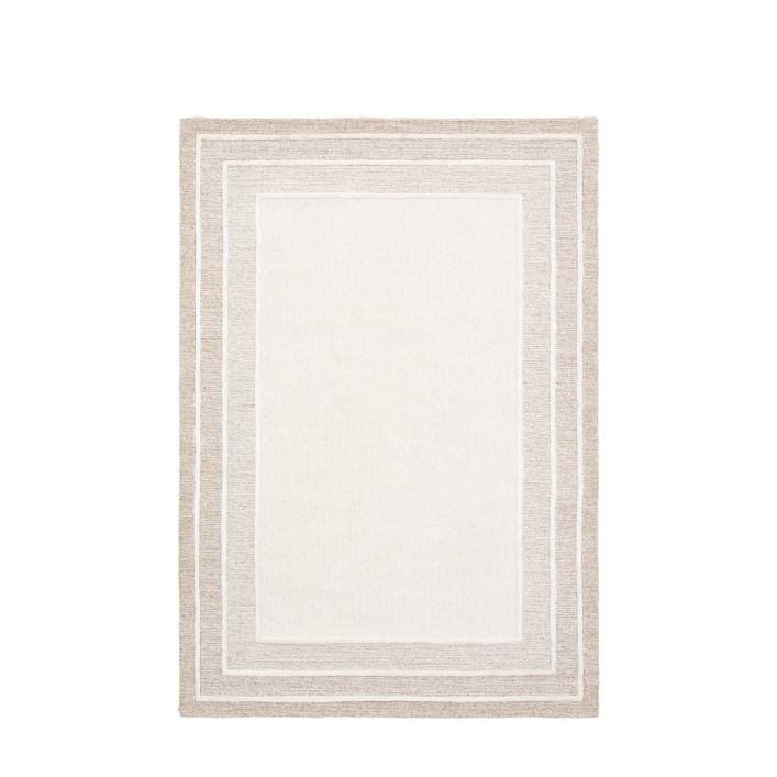 Gallery Direct Small Ithaca Neutral Tonal Border Rug measuring 1200x1800mm with a hand tufted mix of wool and polyester fibres for a soft luxurious feel