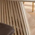 Gallery Direct Soho Oval Dining Table with sloped slatted wooden base and marble table top