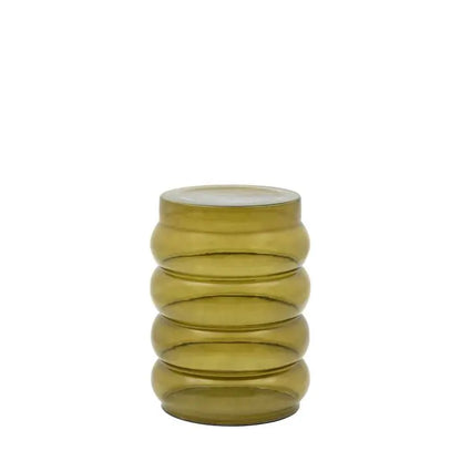 The Gallery Direct Sono Side Table is a round bubble style table in a Forest Green coloured reinforced glass
