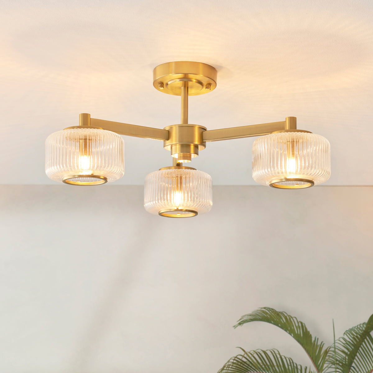 Gallery Direct Stamford Ceiling Light Brushed Aged Brass, styled in a room setting