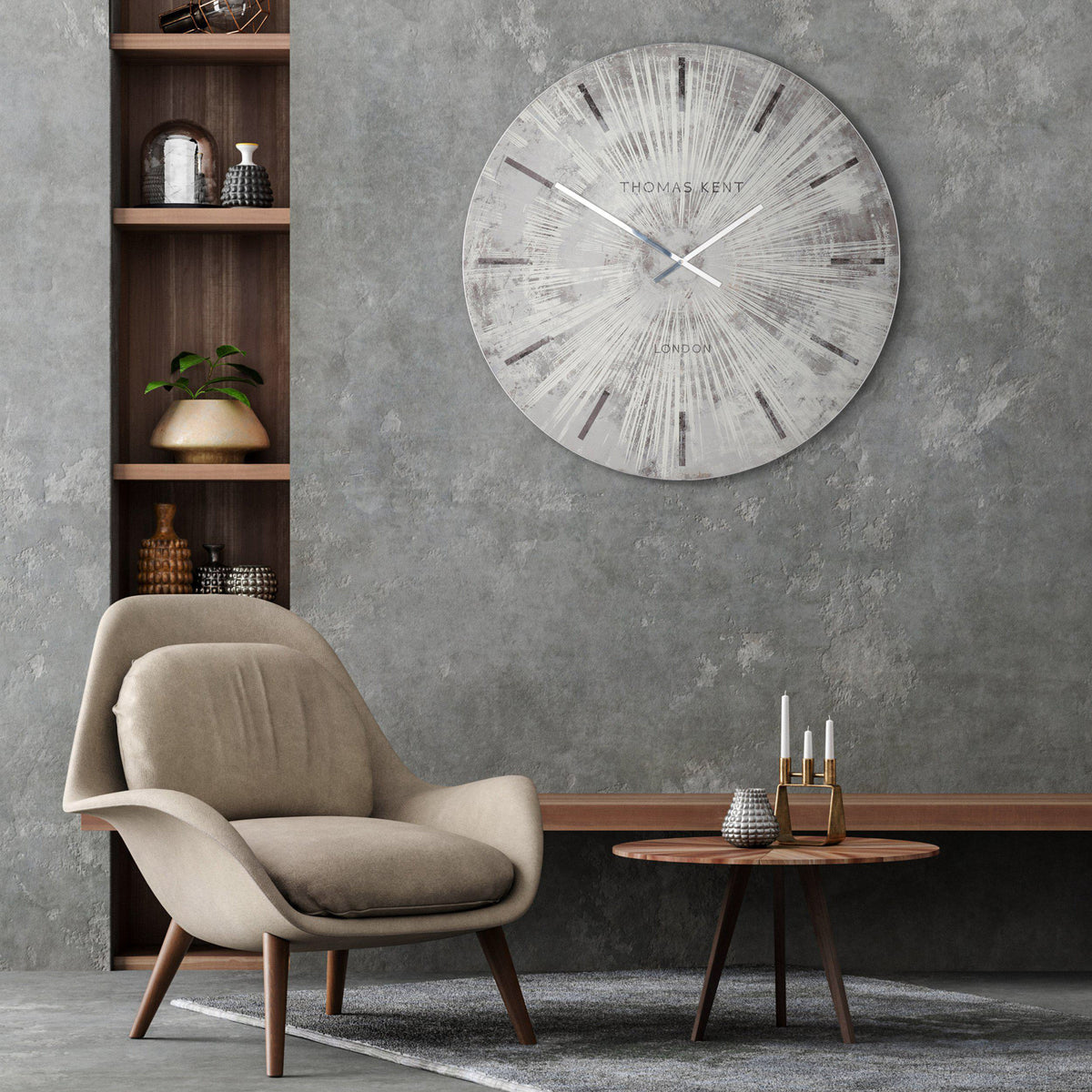 Gallery Direct Starburst Grand Clock displayed in a styled interior