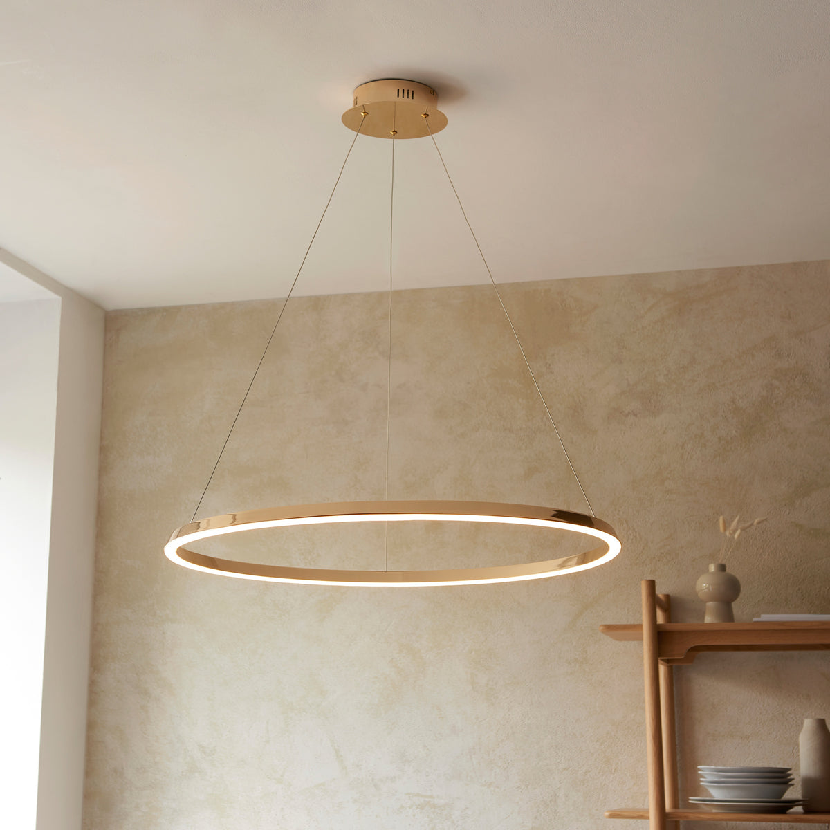 Gallery Direct Staten 1 Pendant Light French Gold Finish, styled in a room setting