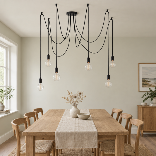 Gallery Direct Studio 6 Cluster Pendant Light Matt Black installed in a softly lit room