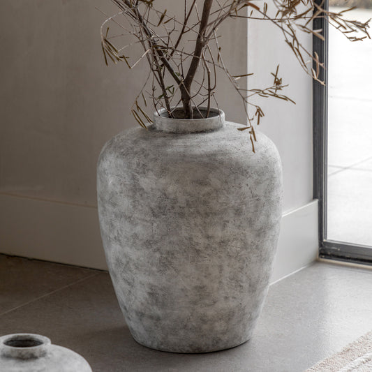 Gallery Direct Teguise Ceramic Urn Vase Grey Large, styled in a supplier lifestyle setting