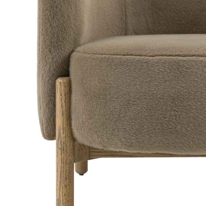 Gallery Direct Tindon Armchair in Alaska Khaki faux fur plush fabric, with a light wooden base