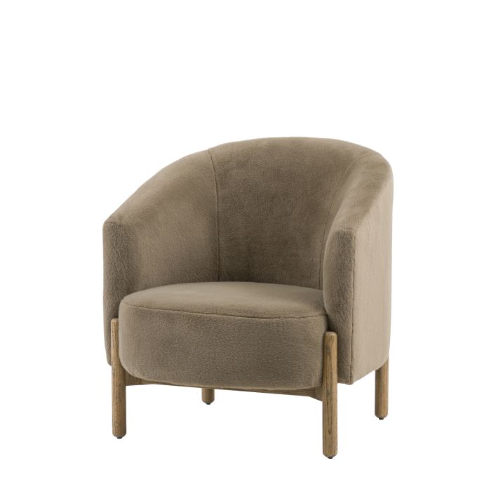Gallery Direct Tindon Armchair in Alaska Khaki colour soft plush fabric with light wooden legs